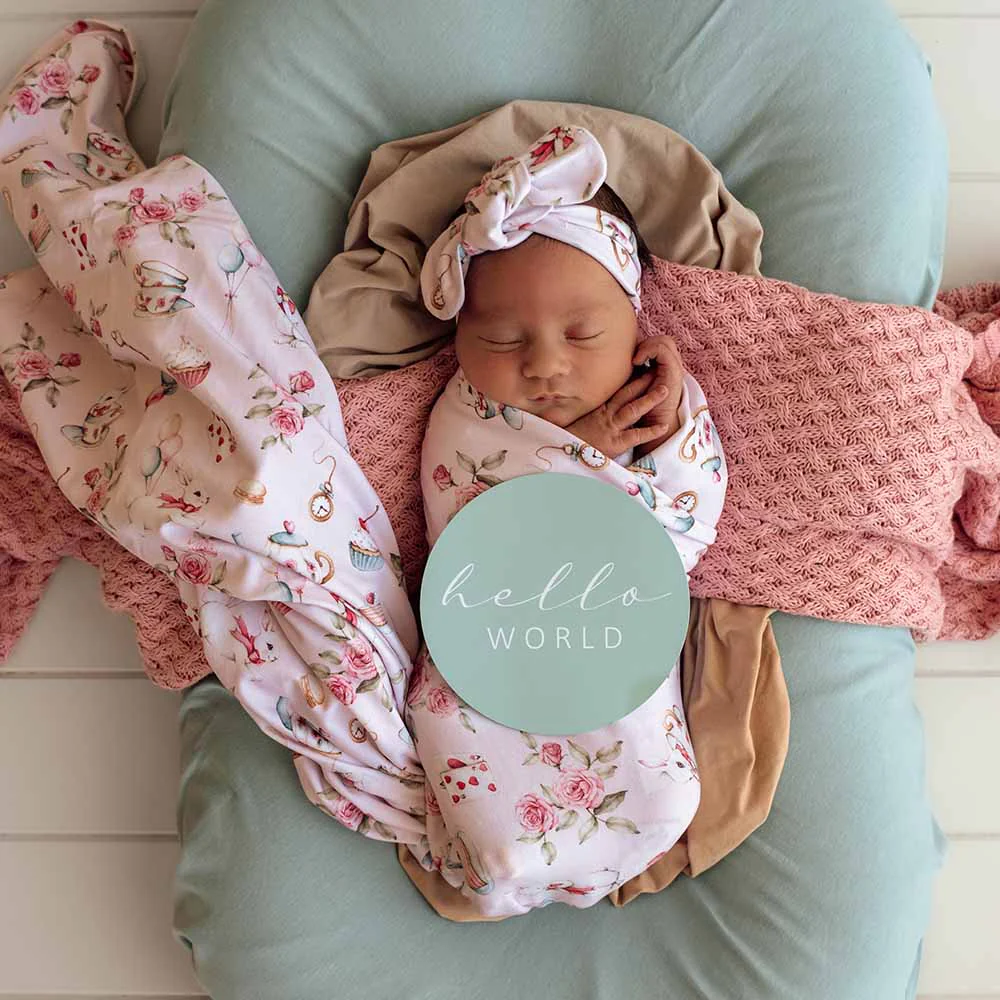 Aliceās Tea Party Organic Jersey Wrap & Topknot Set - Image 3