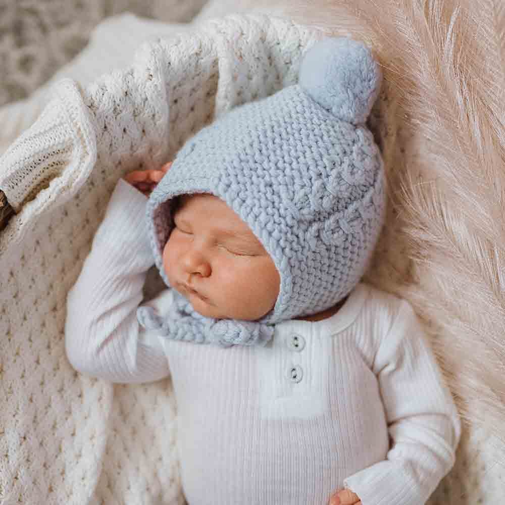 Blue Merino Wool Bonnet & Booties - Image 4