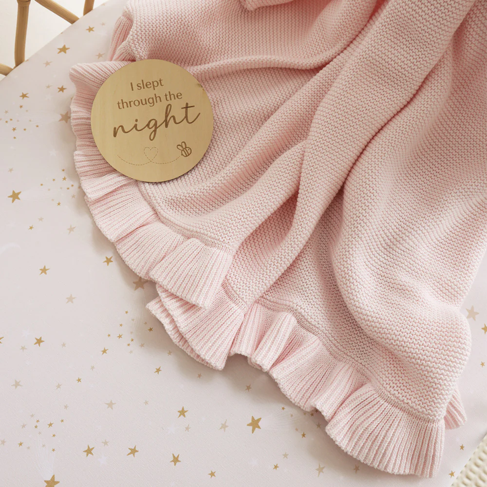 Blush Pink Ruffle Knit Organic Baby Blanket - Image 2