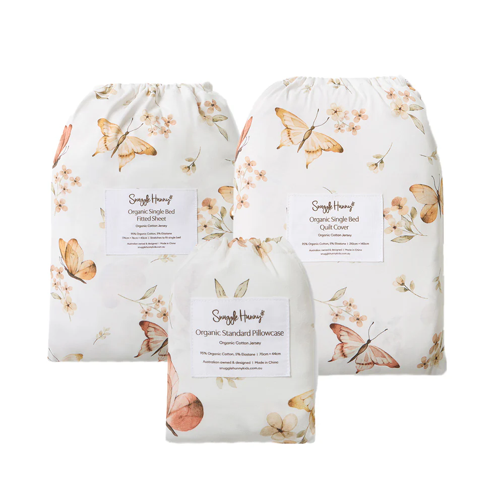 Bundle - Butterfly Single Bedding - 1 x Sheet + 1 x Quilt Cover + 1 x Pillowcase