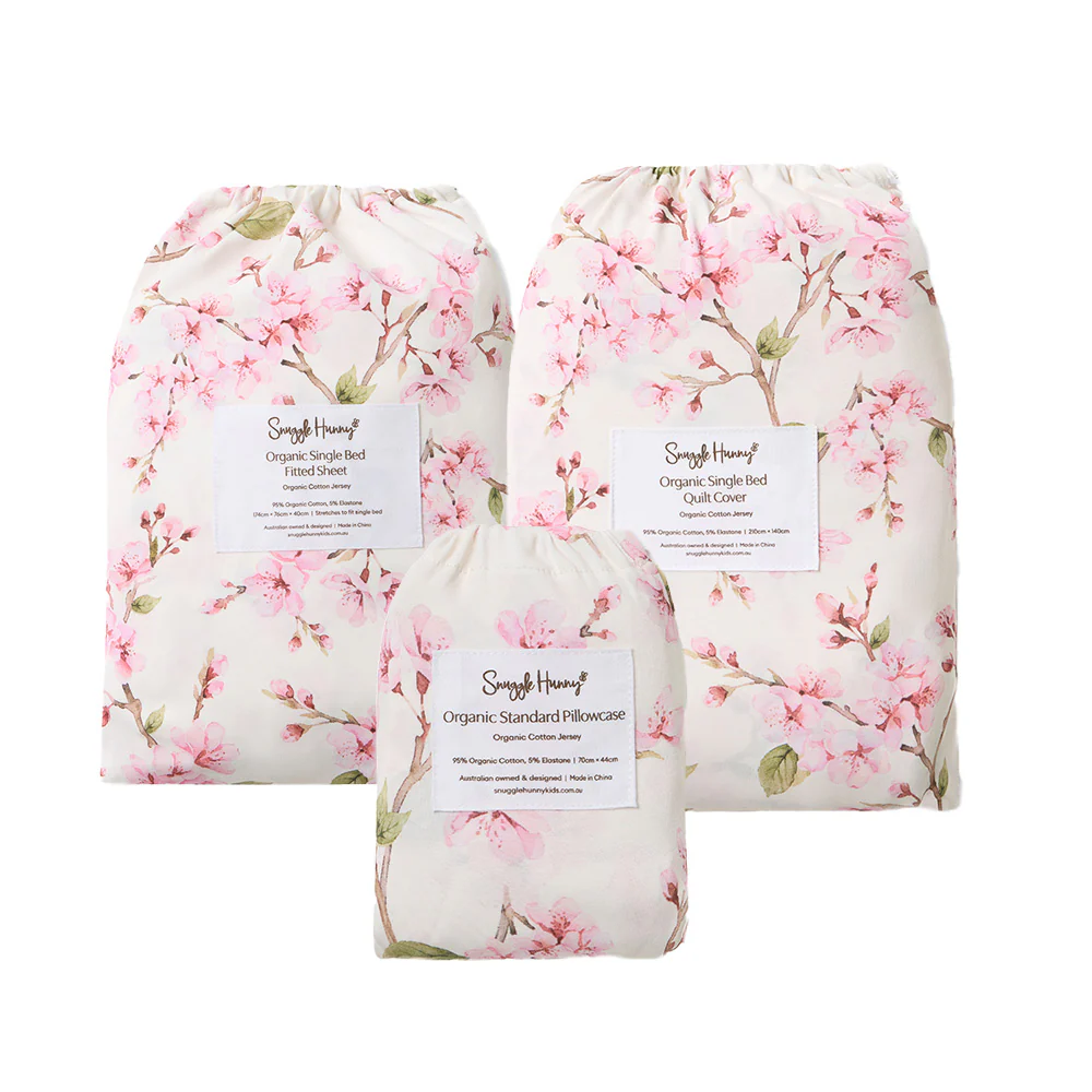 Bundle - Cherry Blossom Single Bedding - 1 x Sheet + 1 x Quilt Cover + 1 x Pillowcase