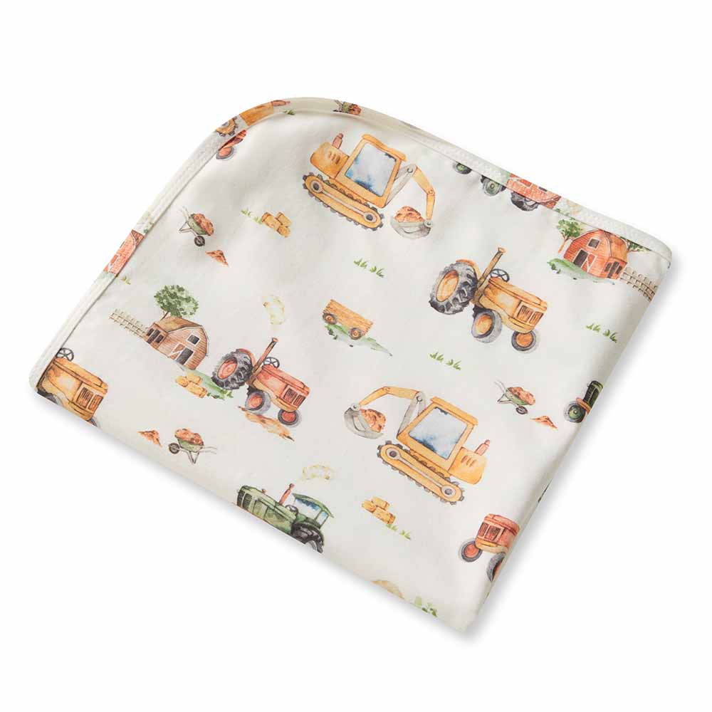 Diggers & Tractors Organic Jersey Wrap & Beanie Set - Image 2