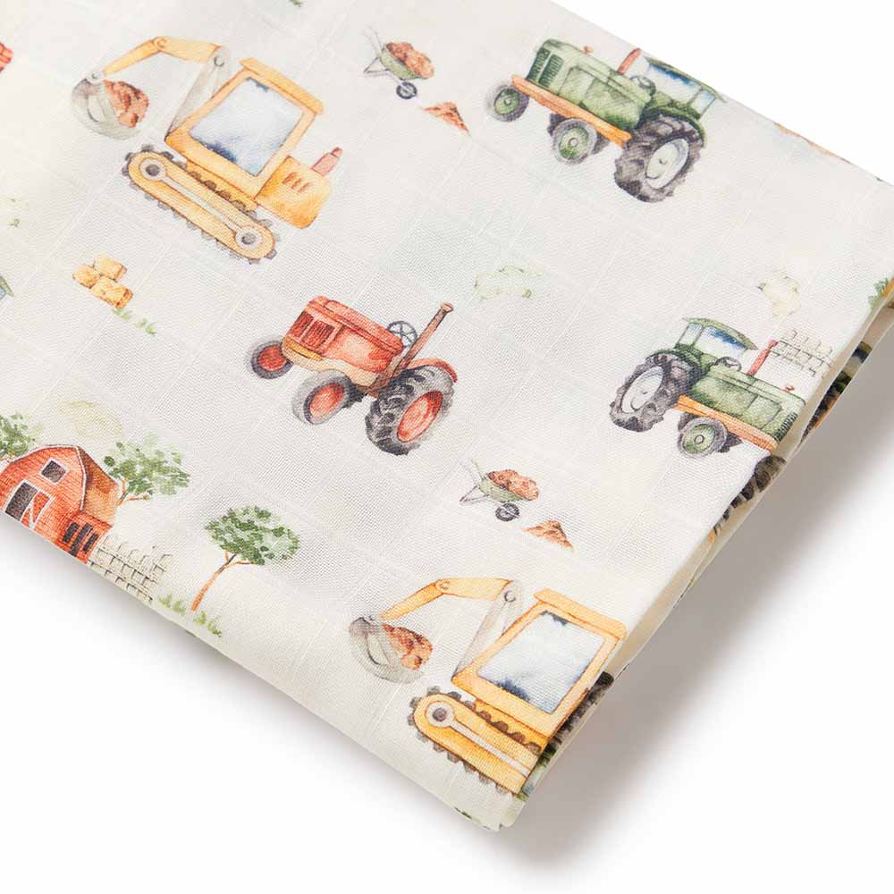 Diggers & Tractors Organic Muslin Wrap - Image 2