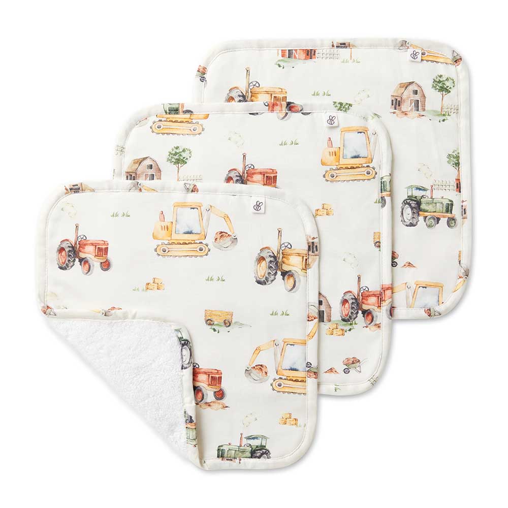 Diggers & Tractors Organic Baby Towel & Wash Cloth Set - Image 8