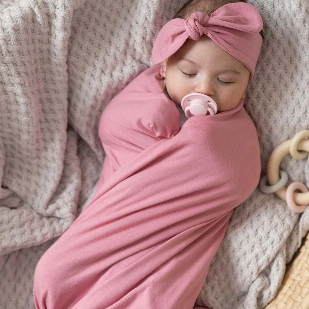 Jewel Pink Organic Jersey Wrap & Topknot Set - Image 7