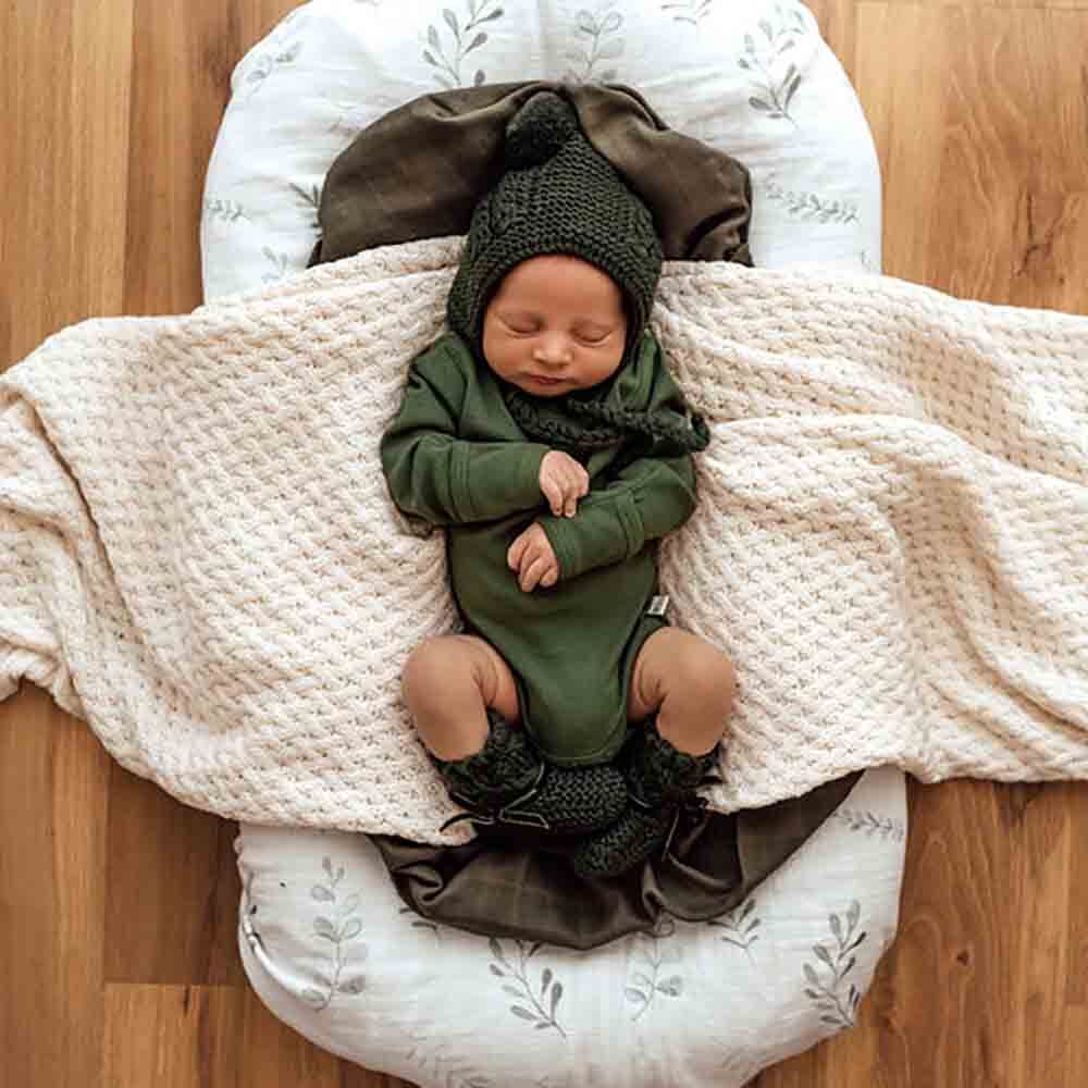 Olive Merino Wool Bonnet & Booties - Image 5