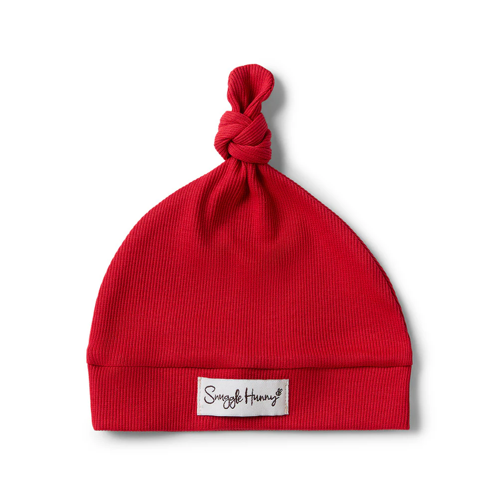 Red Ribbed Organic Knotted Beanie - Image 2