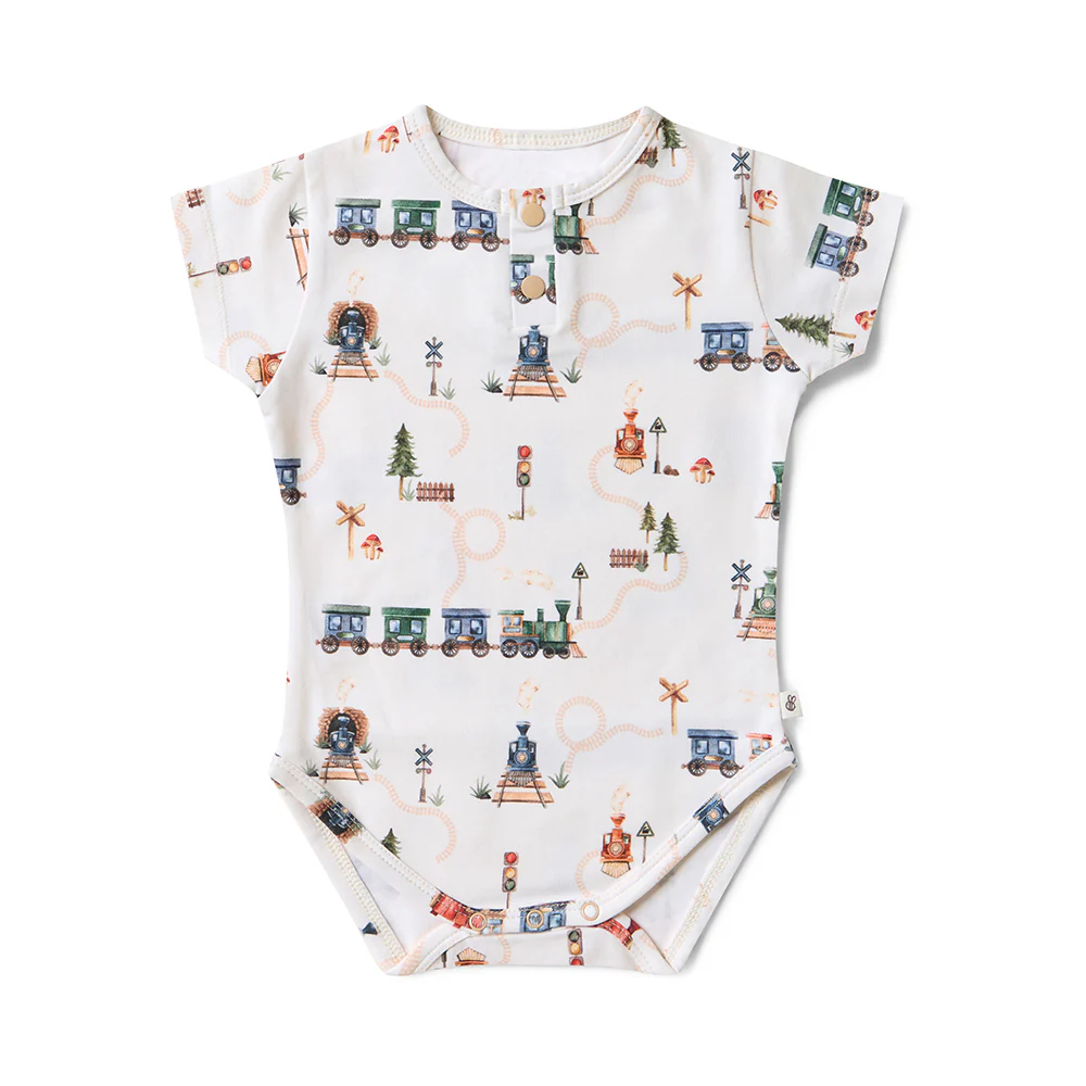 Trains Short Sleeve Organic Bodysuit - Image 2
