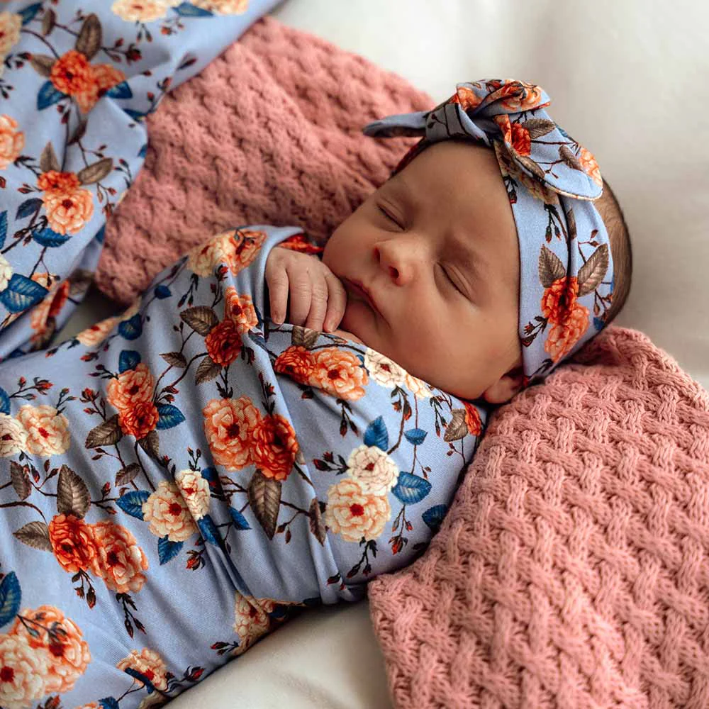 Vintage Blossom Organic Jersey Wrap & Topknot Set - Image 2
